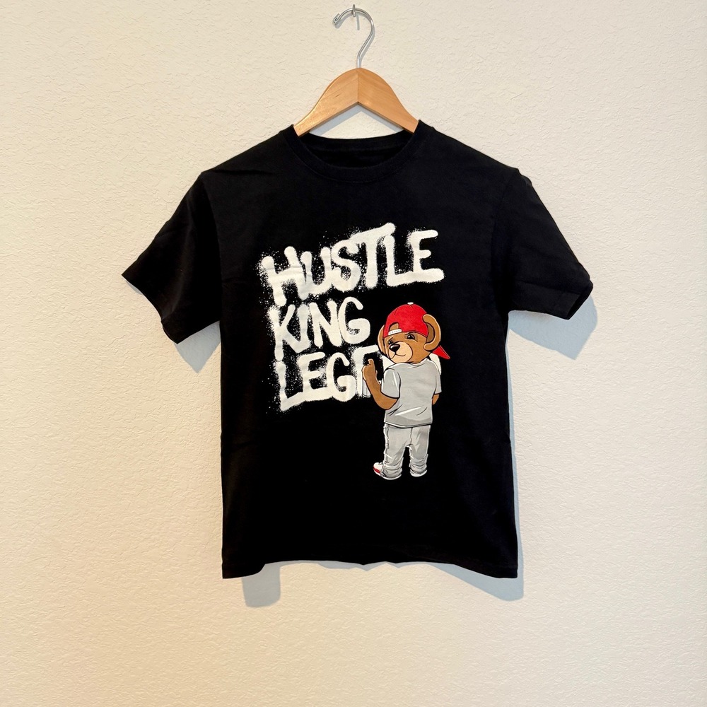 ake That! "Hustle King Legend" Bear Graphic T-Shirt - Black, Youth Medium